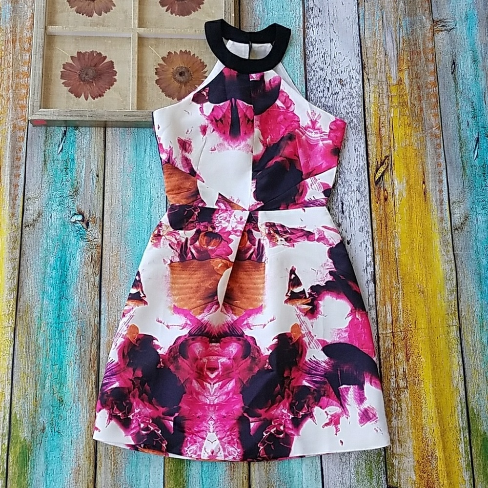Free & Rose Pink Floral Open Back Mini Dress S